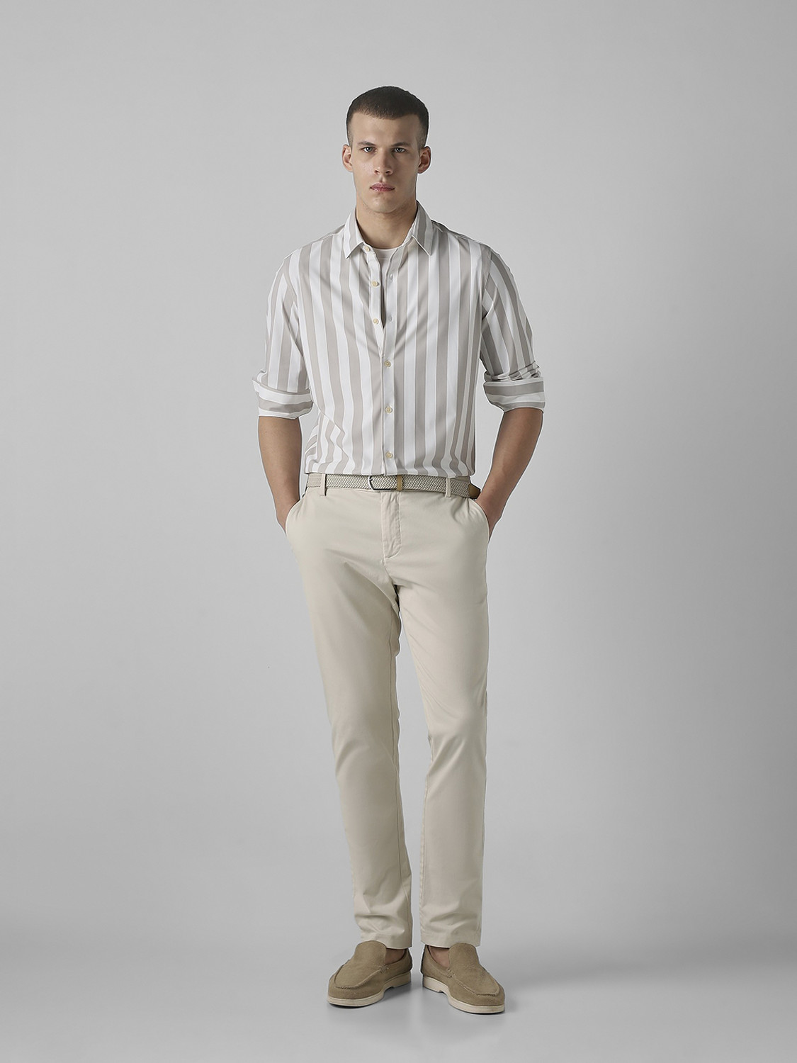 Image of MUFTI Men Slim Fit Striped Spread Collar Casual Shirt