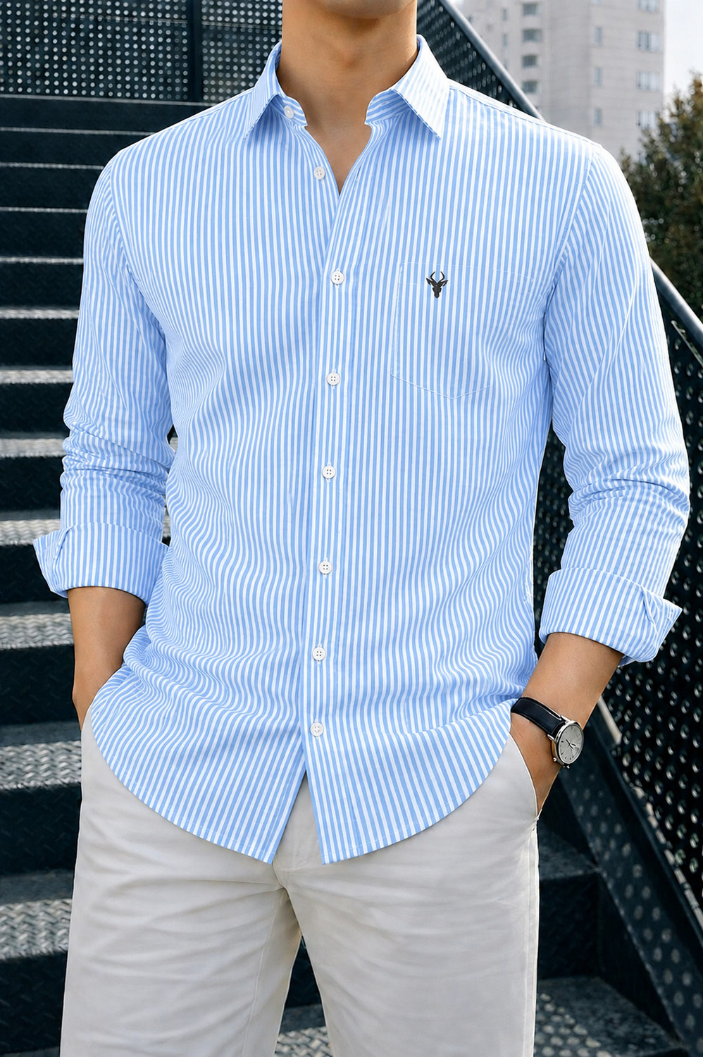 spela Men Regular Fit Striped Spread Collar Casual Shirt - Image 1