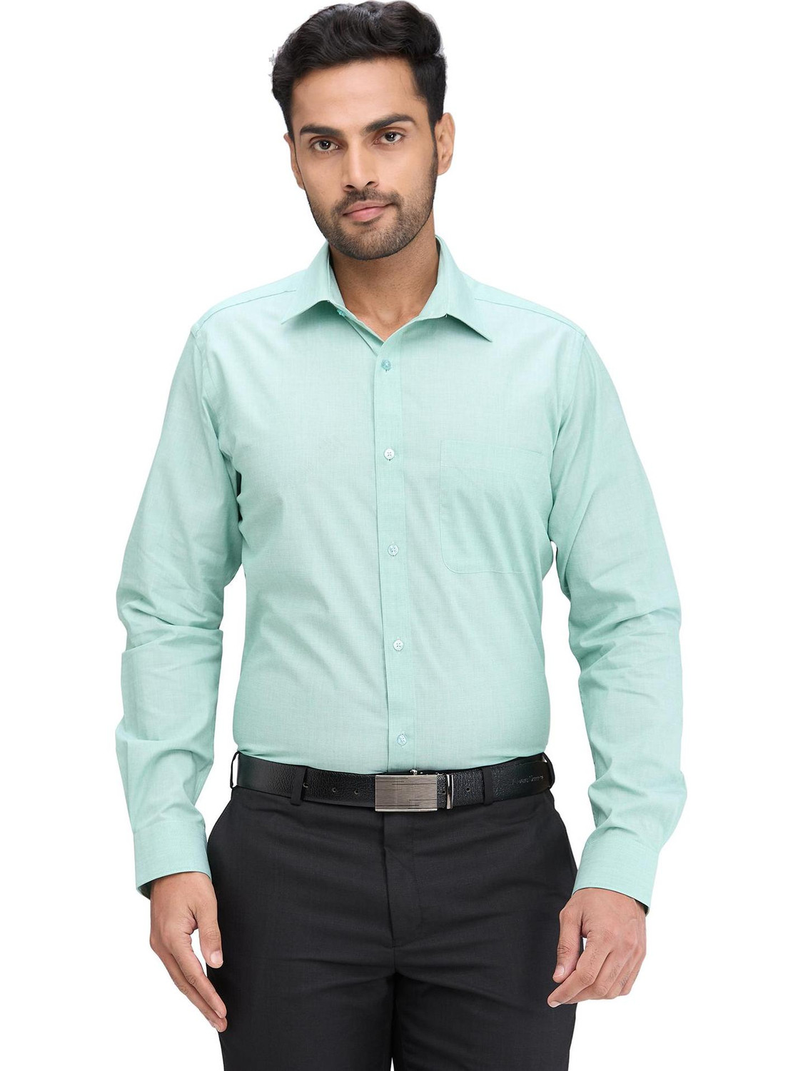 Image of Raymond Men Slim Fit Solid Cut Away Collar Formal Shirt
