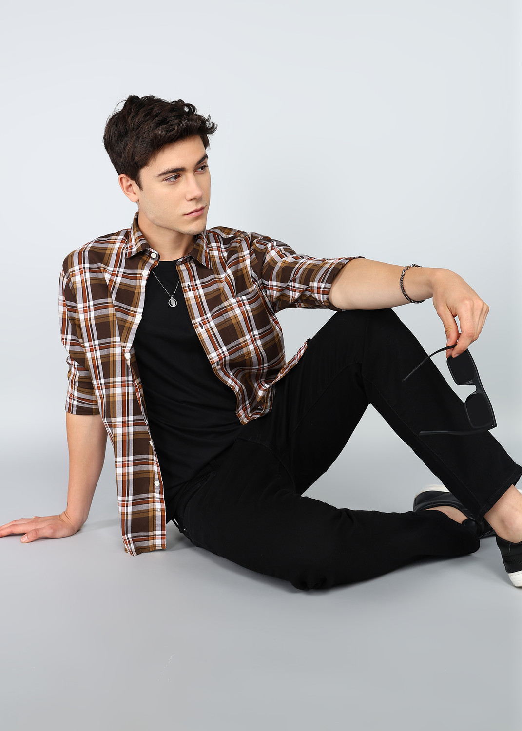 Image of FLYING MACHINE Men Slim Fit Checkered Club Collar Casual Shirt
