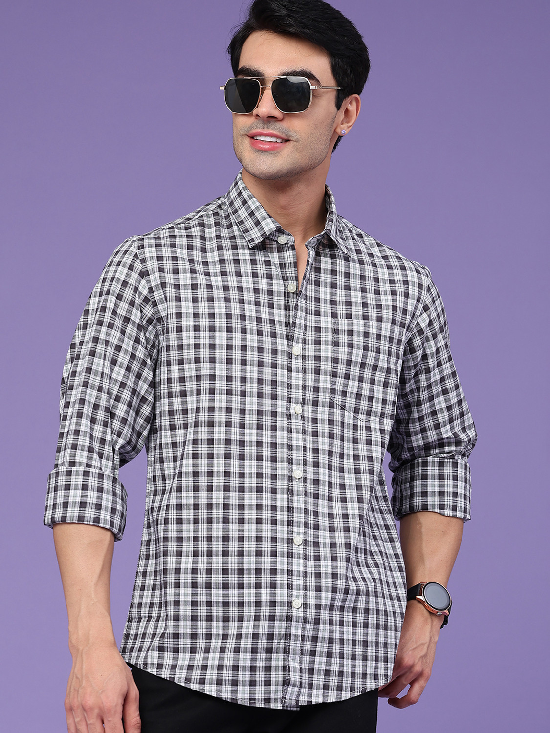 Image of VASTRADO Men Boxy Fit Self Design Cut Away Collar Casual Shirt