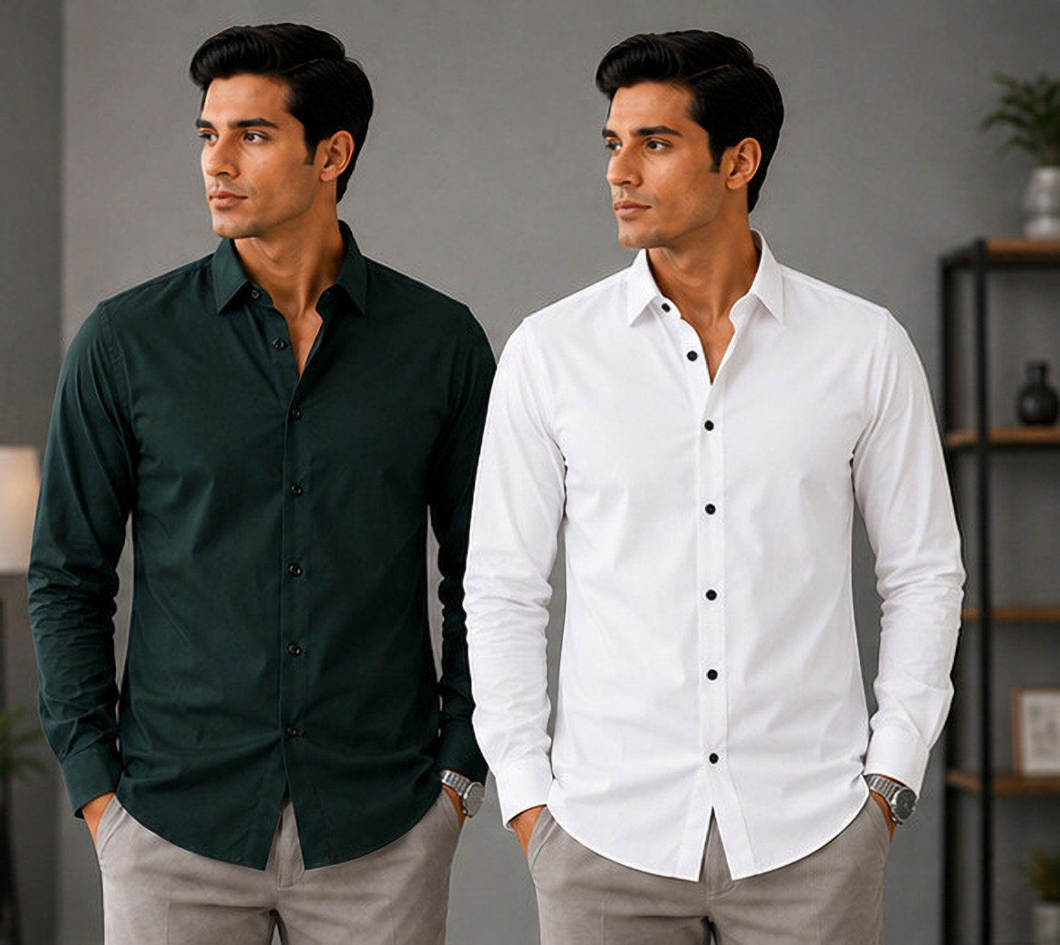 Eagle Loom Men Slim Fit Solid Spread Collar Shirt - Image 1