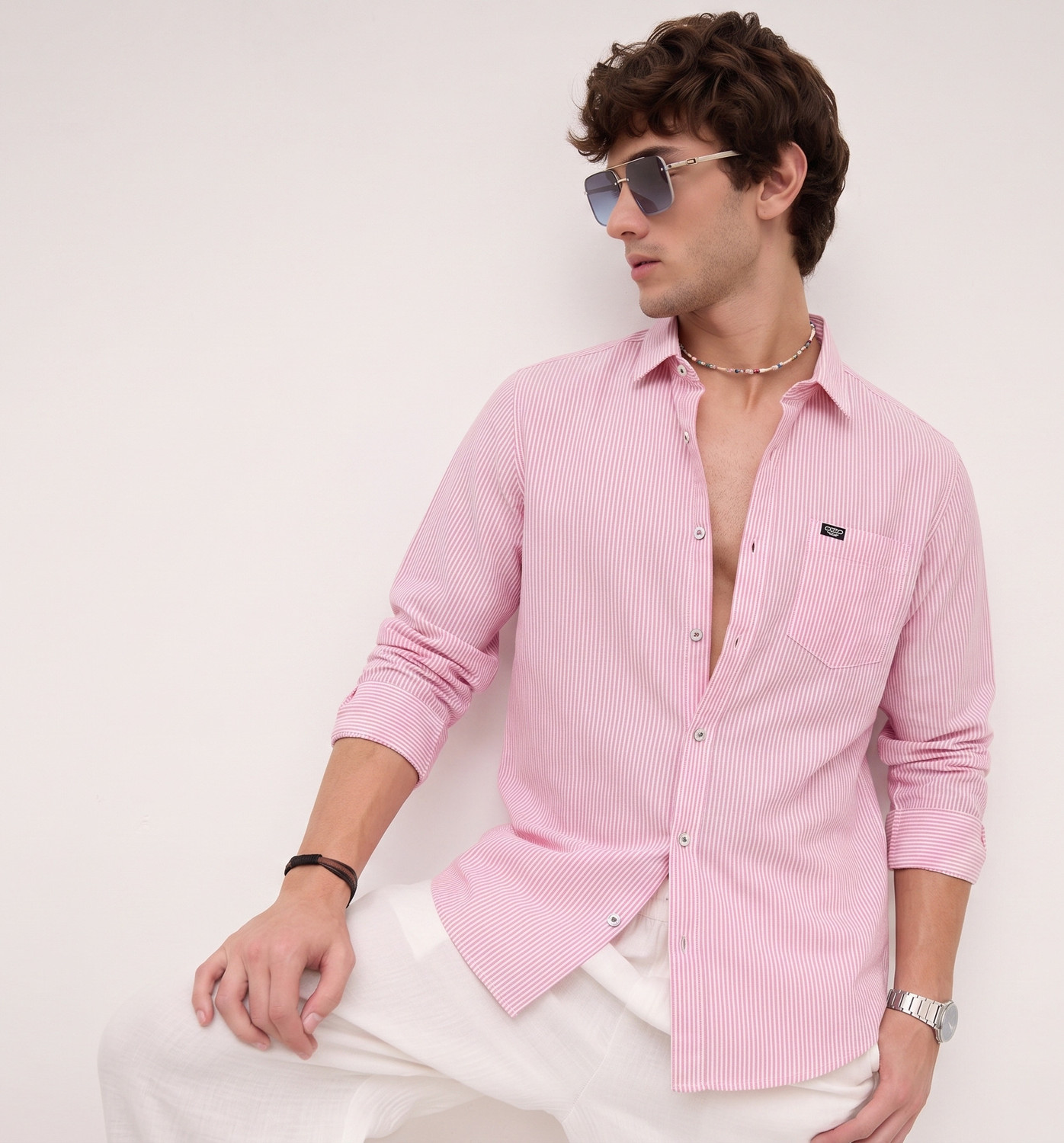 Image of RADHIKA FASHION HOUSE Men Regular Fit Striped Curved Collar Casual Shirt