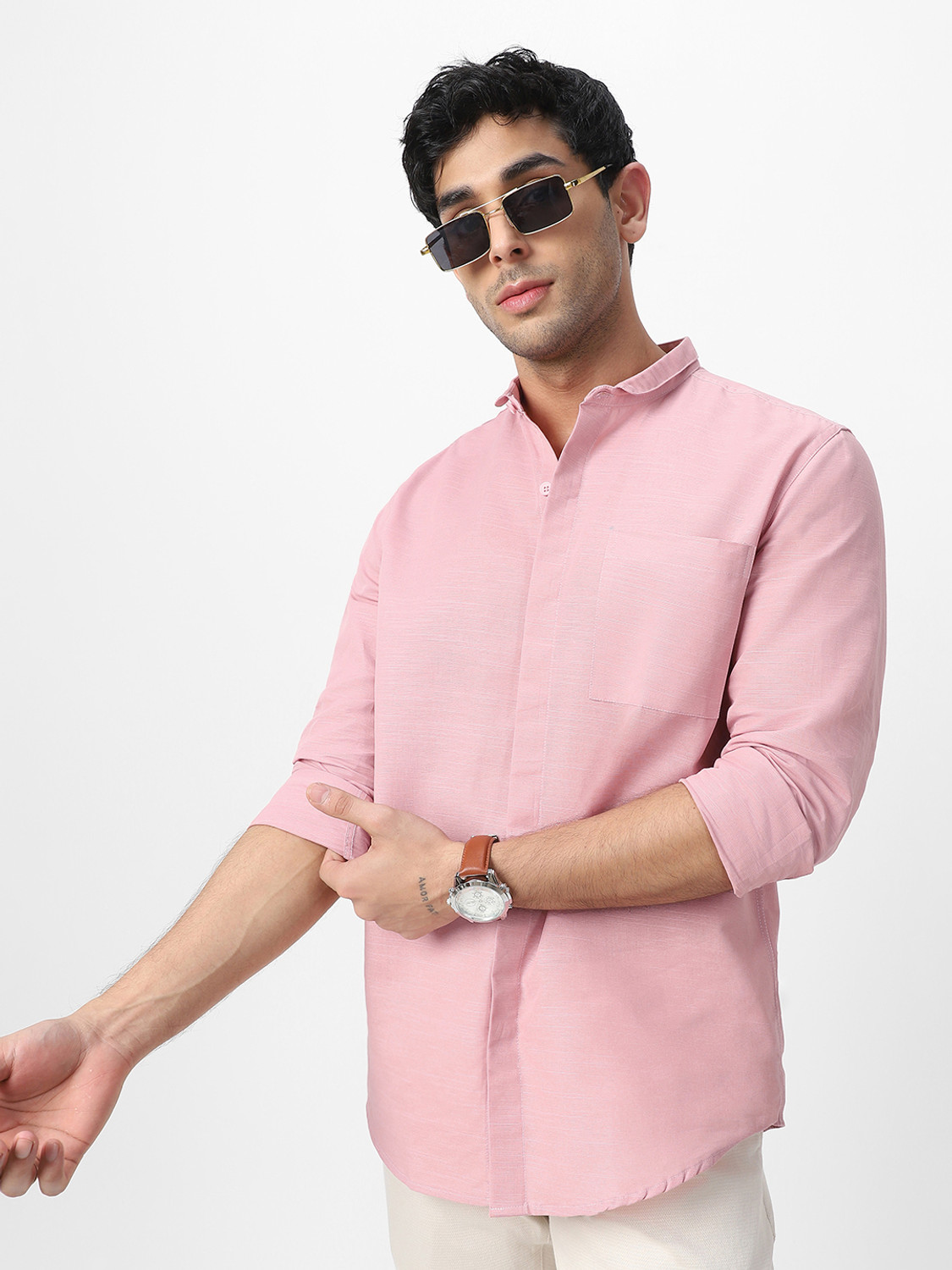 Urbano Fashion Men Regular Fit Mandarin Collar Shirt - Image 1