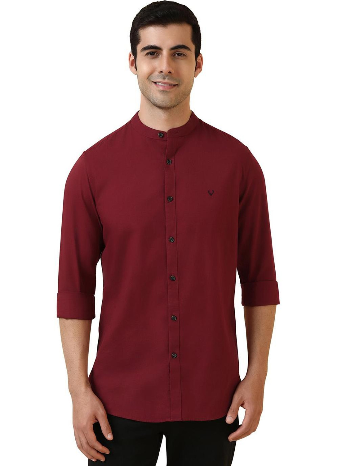 Image of Allen Solly Men Comfort Fit Fit Solid Mandarin Collar Casual Shirt