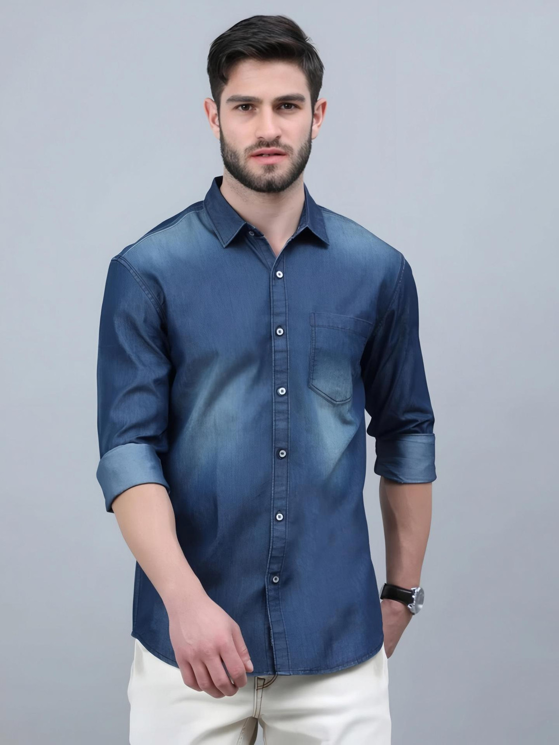 Image of nitti Men Regular Fit Solid Casual Shirt
