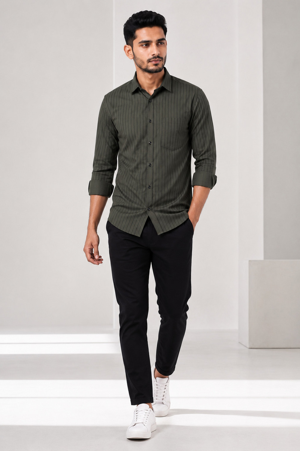 Image of Aayat Enterprises Men Slim Fit Striped Spread Collar Casual Shirt