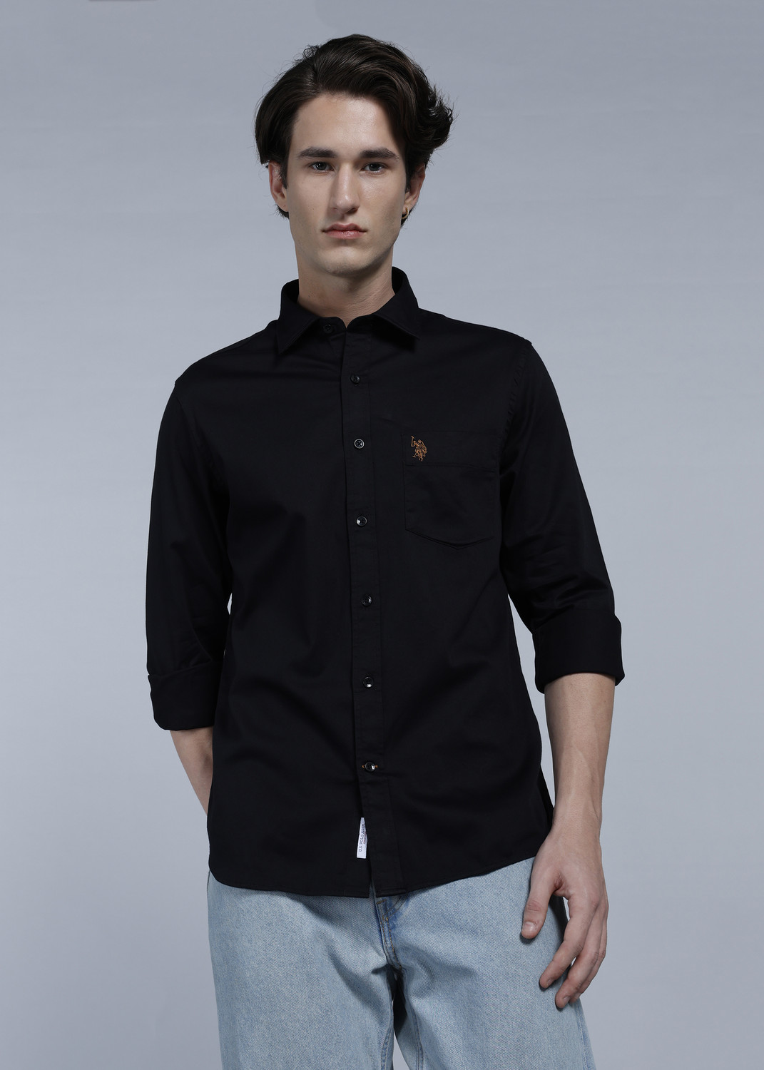 Image of U.S. POLO ASSN. Men Regular Fit Solid Spread Collar Casual Shirt