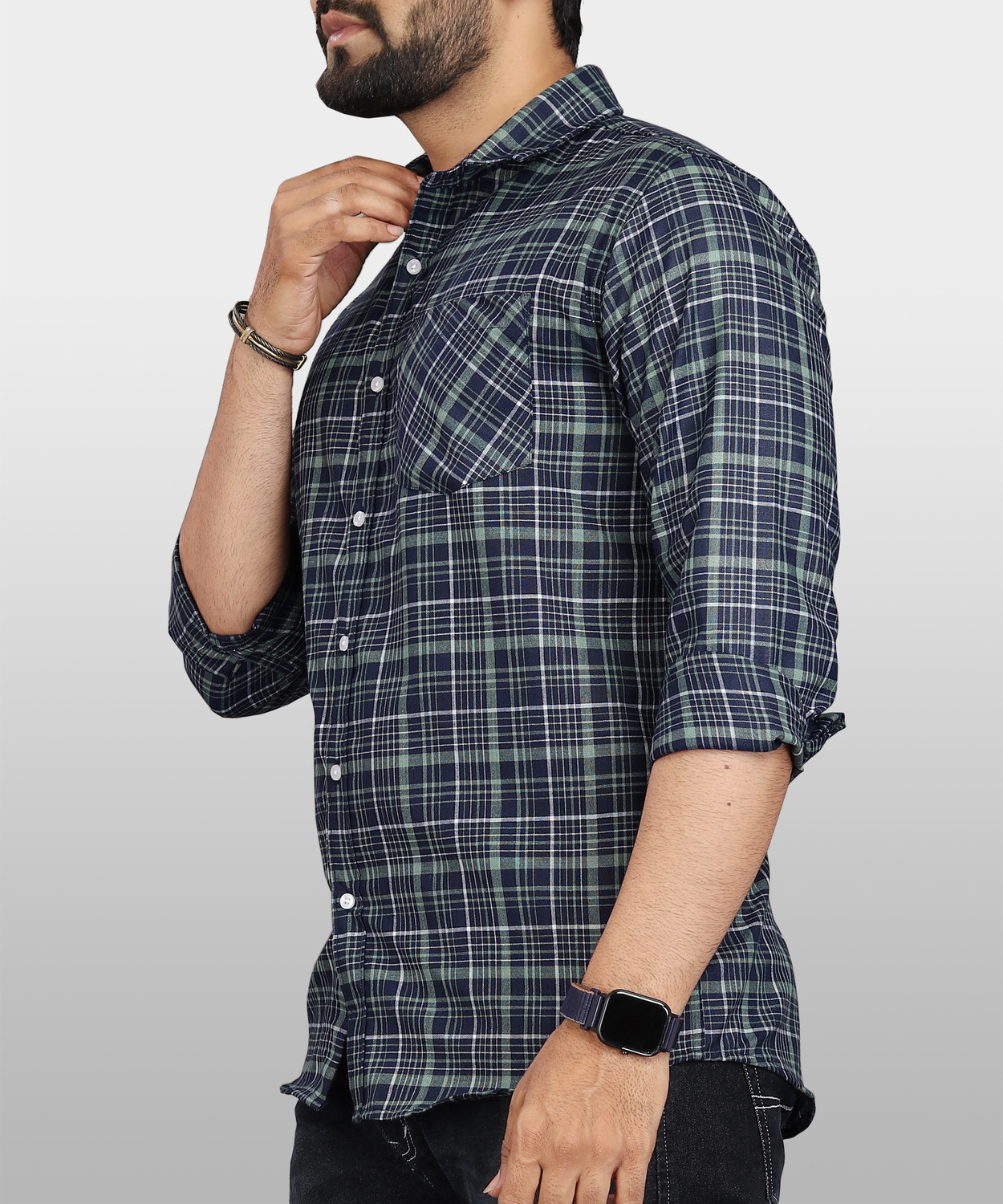Image of VeBNoR Men Regular Fit Checkered Spread Collar Formal Shirt
