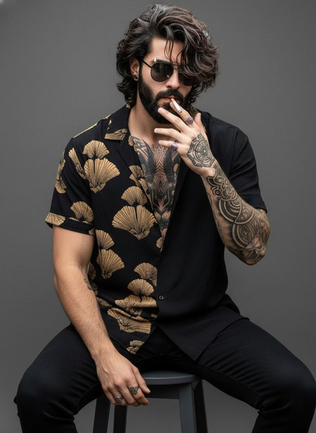 Image of SEVENTEENSTITCH Men Regular Fit Printed Spread Collar Casual Shirt