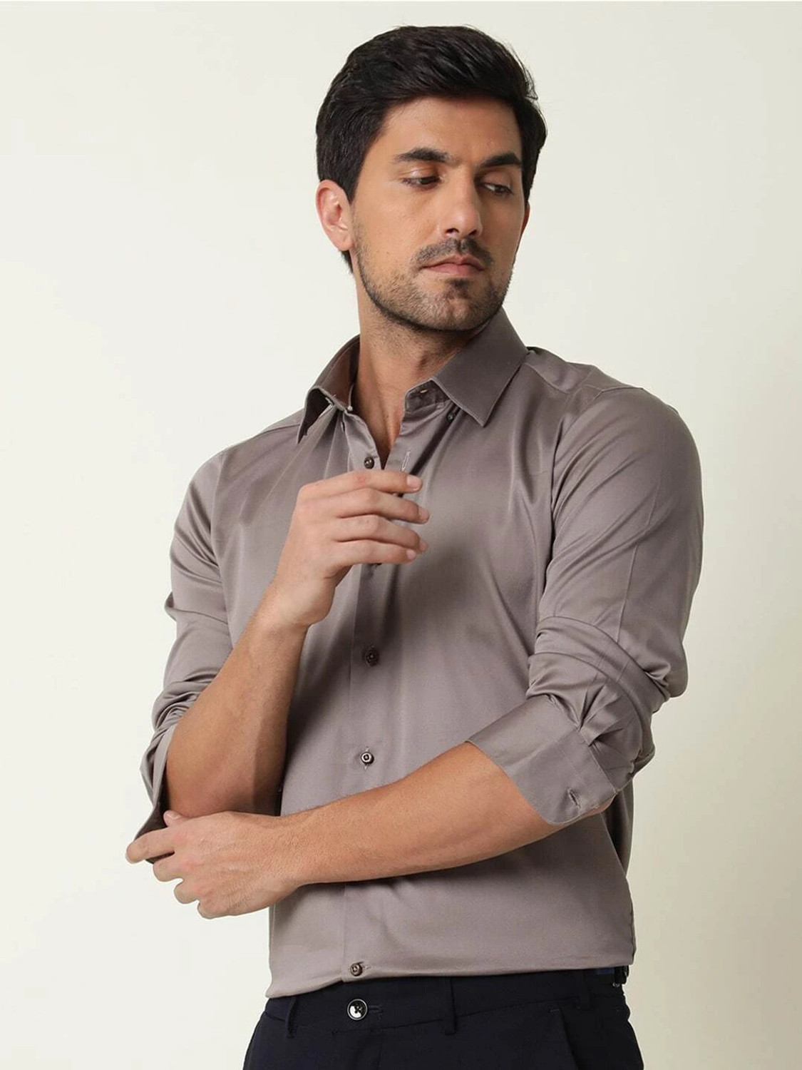 Image of RARE RABBIT Men Regular Fit Solid Casual Shirt