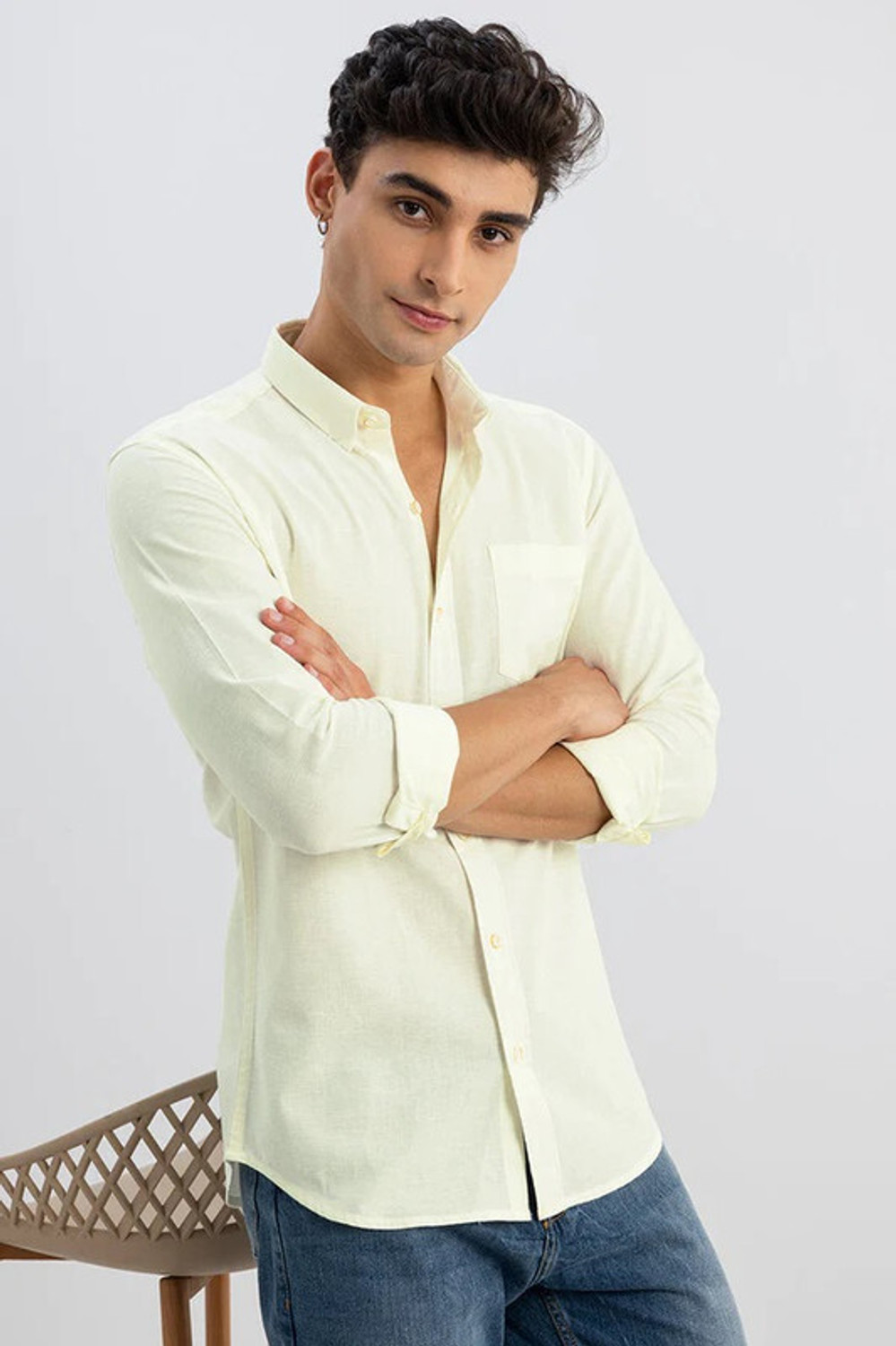 Image of Indicul Men Solid Casual Yellow Shirt