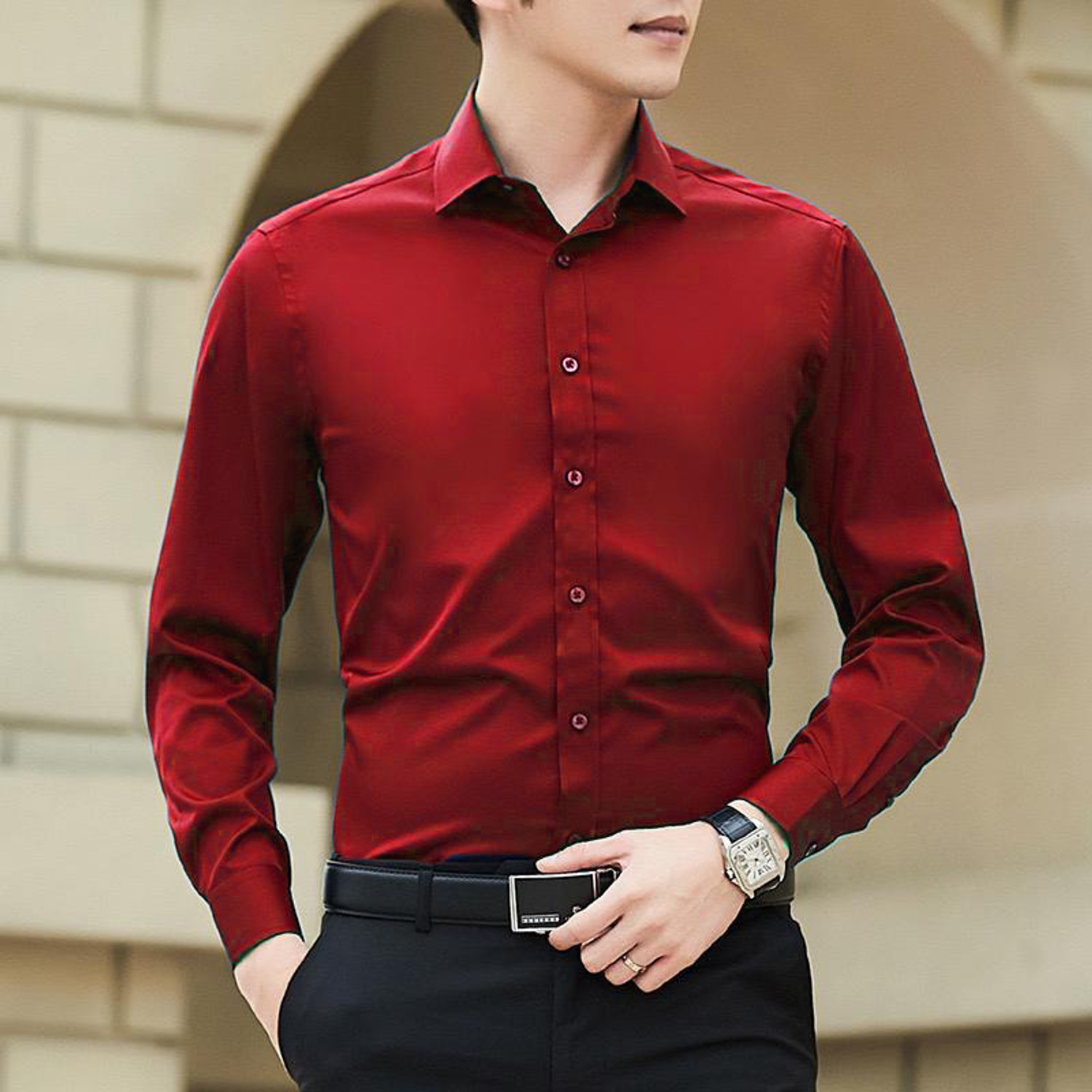 Image of Filohevis Men Regular Fit Solid Spread Collar Formal Shirt