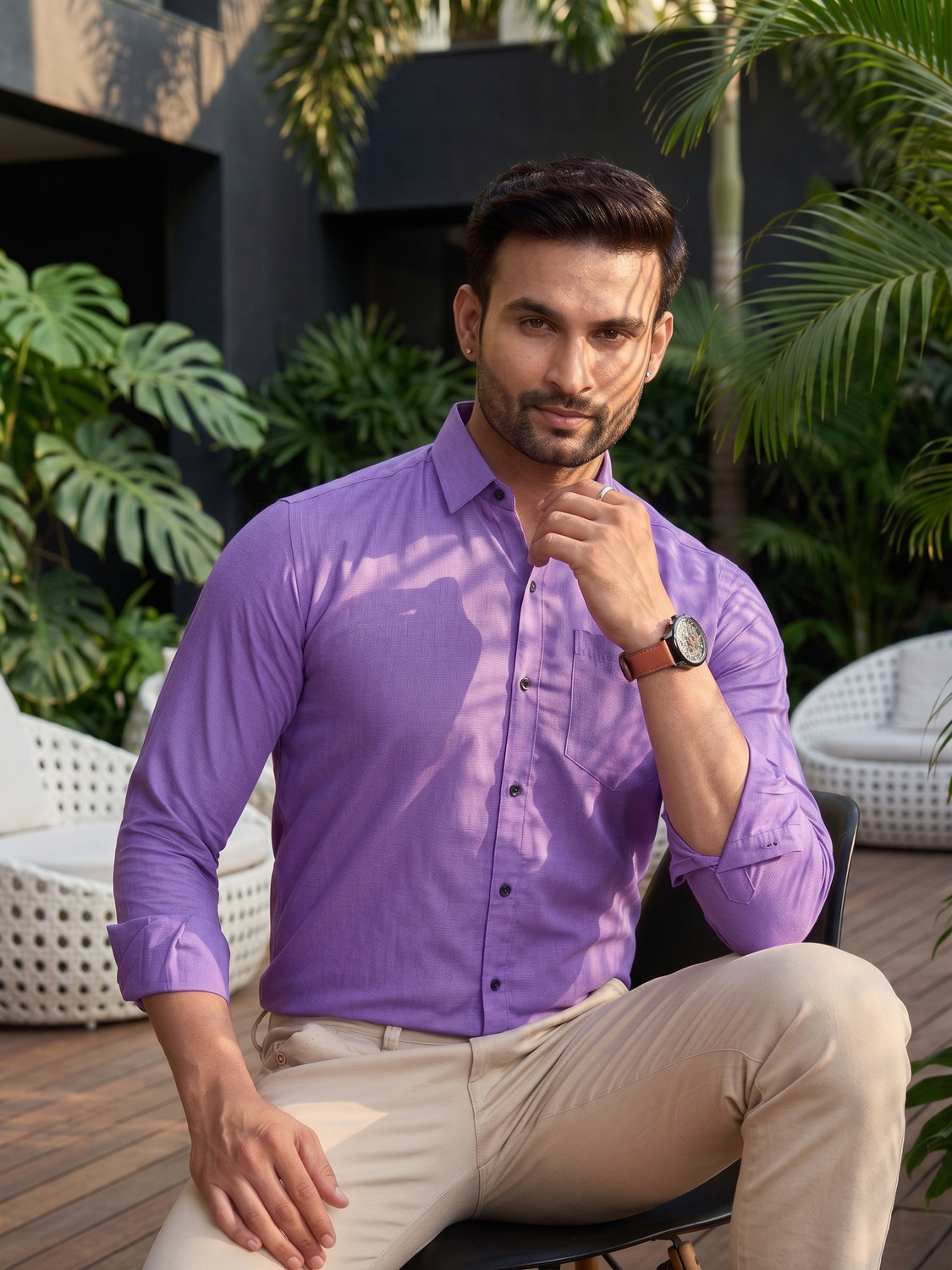 Image of FIBERMILL Men Slim Fit Solid Spread Collar Formal Shirt