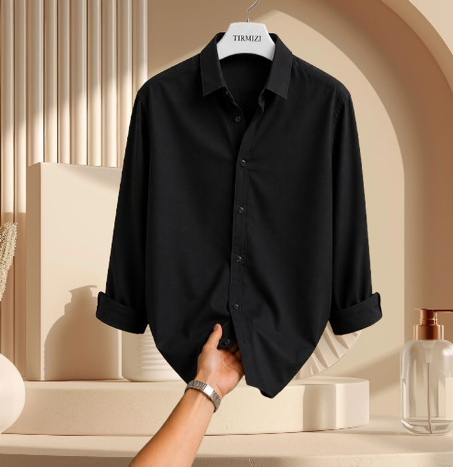Tirmizi Men Regular Fit Solid Spread Collar Shirt - Image 1