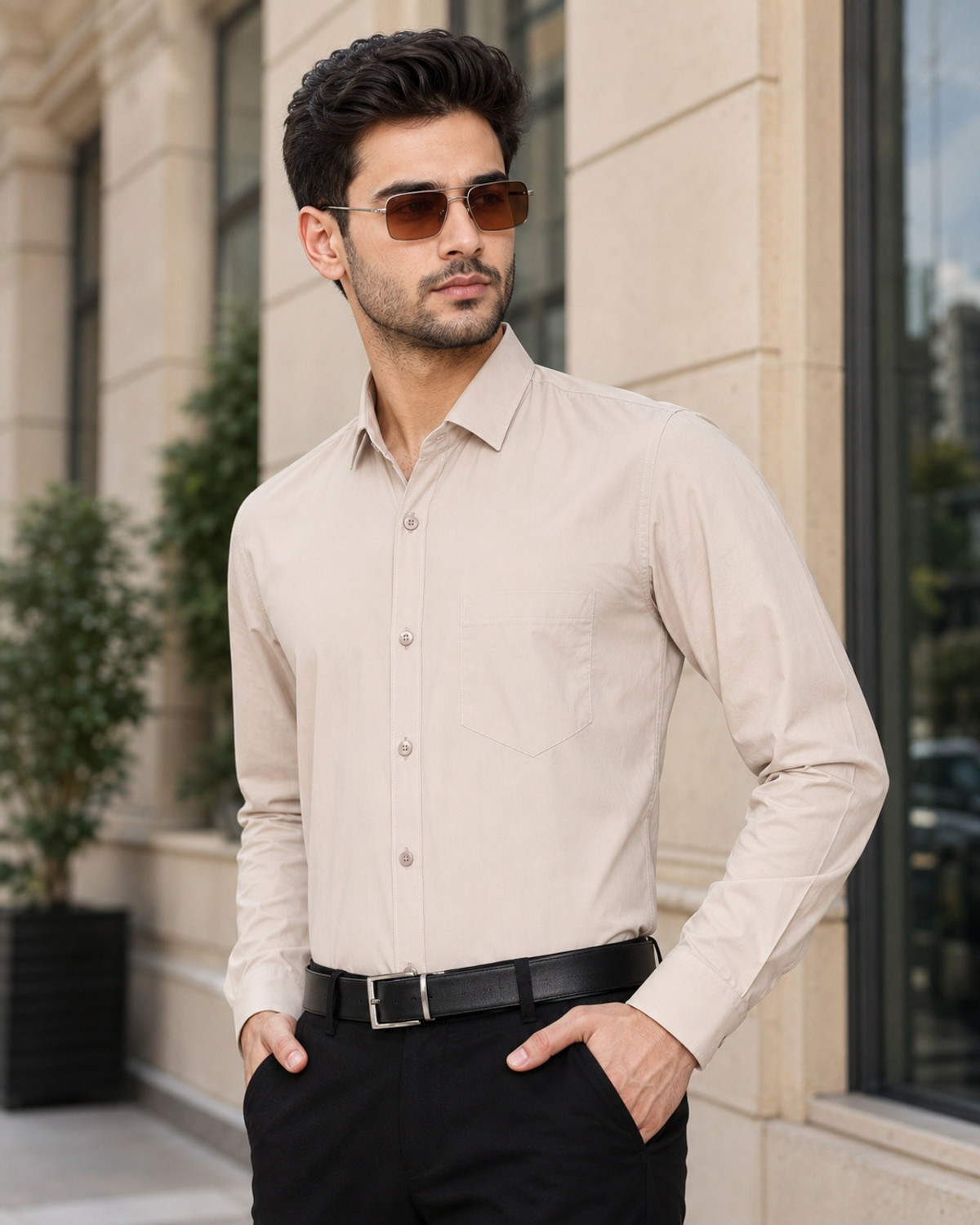 Image of Kibit Men Slim Fit Solid Slim Collar Casual Shirt