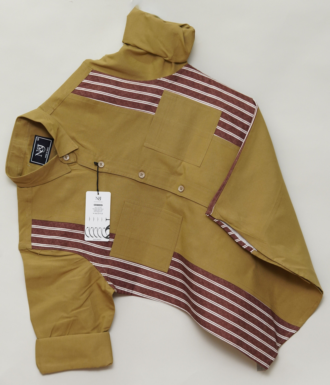 Image of N AND J Men Regular Fit Striped Spread Collar Casual Shirt