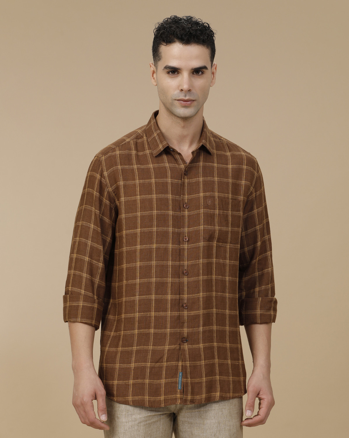 Image of Linen Club Men Slim Fit Checkered Spread Collar Casual Shirt