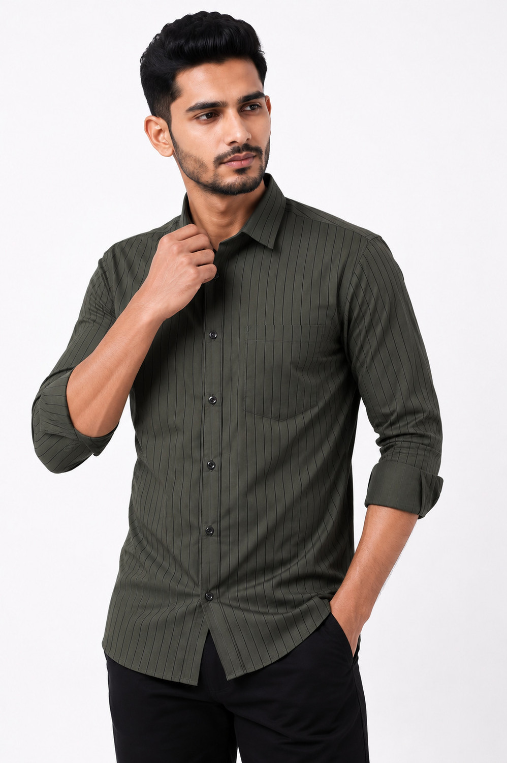 Image of Aayat Enterprises Men Slim Fit Striped Spread Collar Casual Shirt