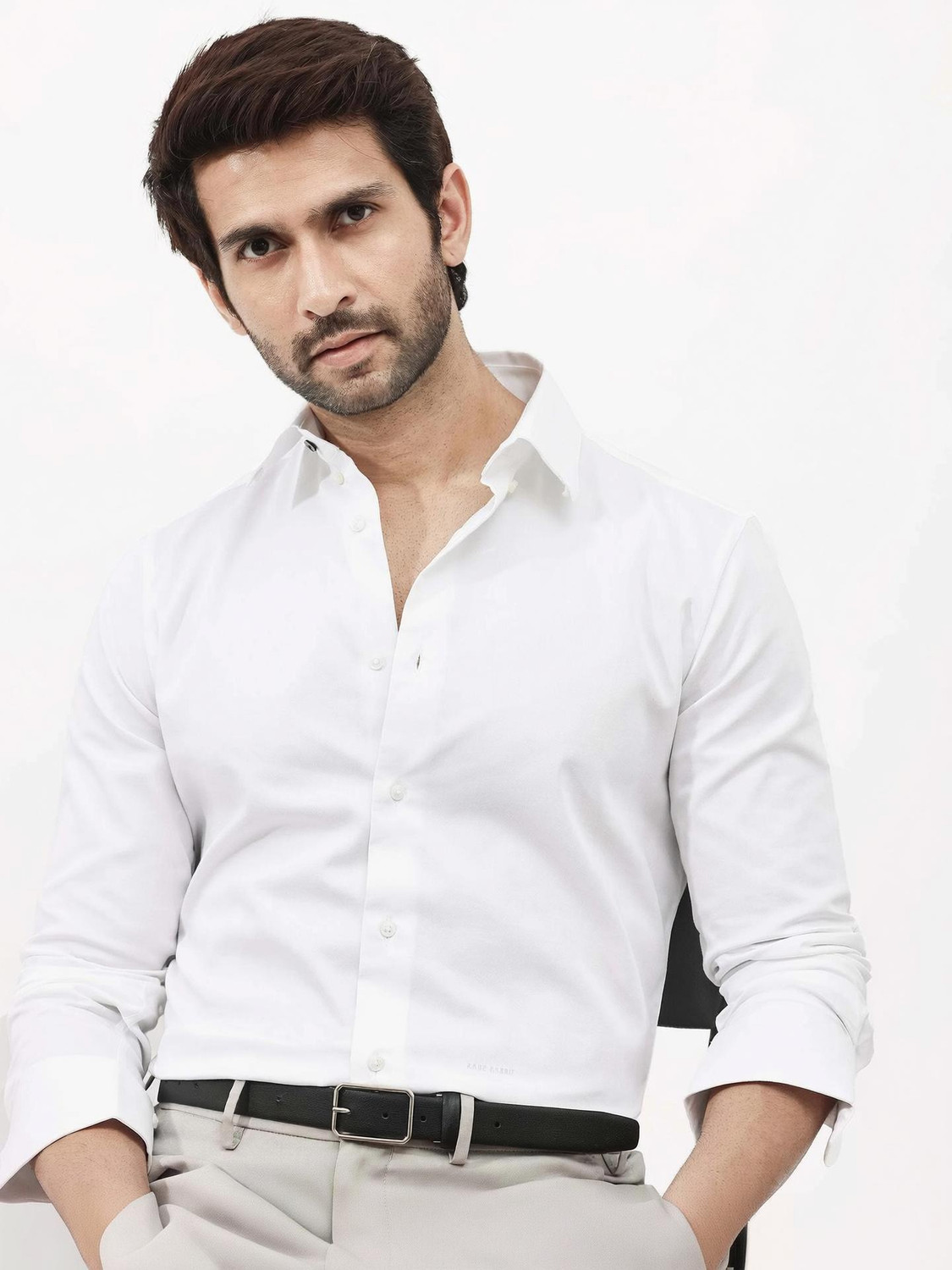 Image of RARE RABBIT Men Regular Fit Solid Casual Shirt