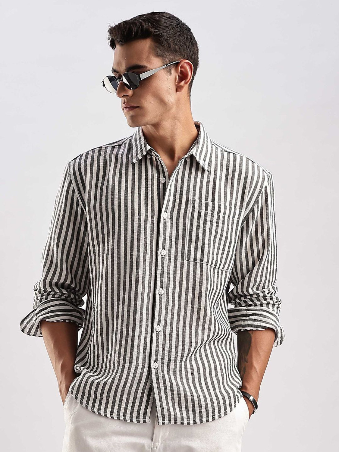 Image of HERE&NOW Men Relaxed Fit Fit Striped Casual Shirt