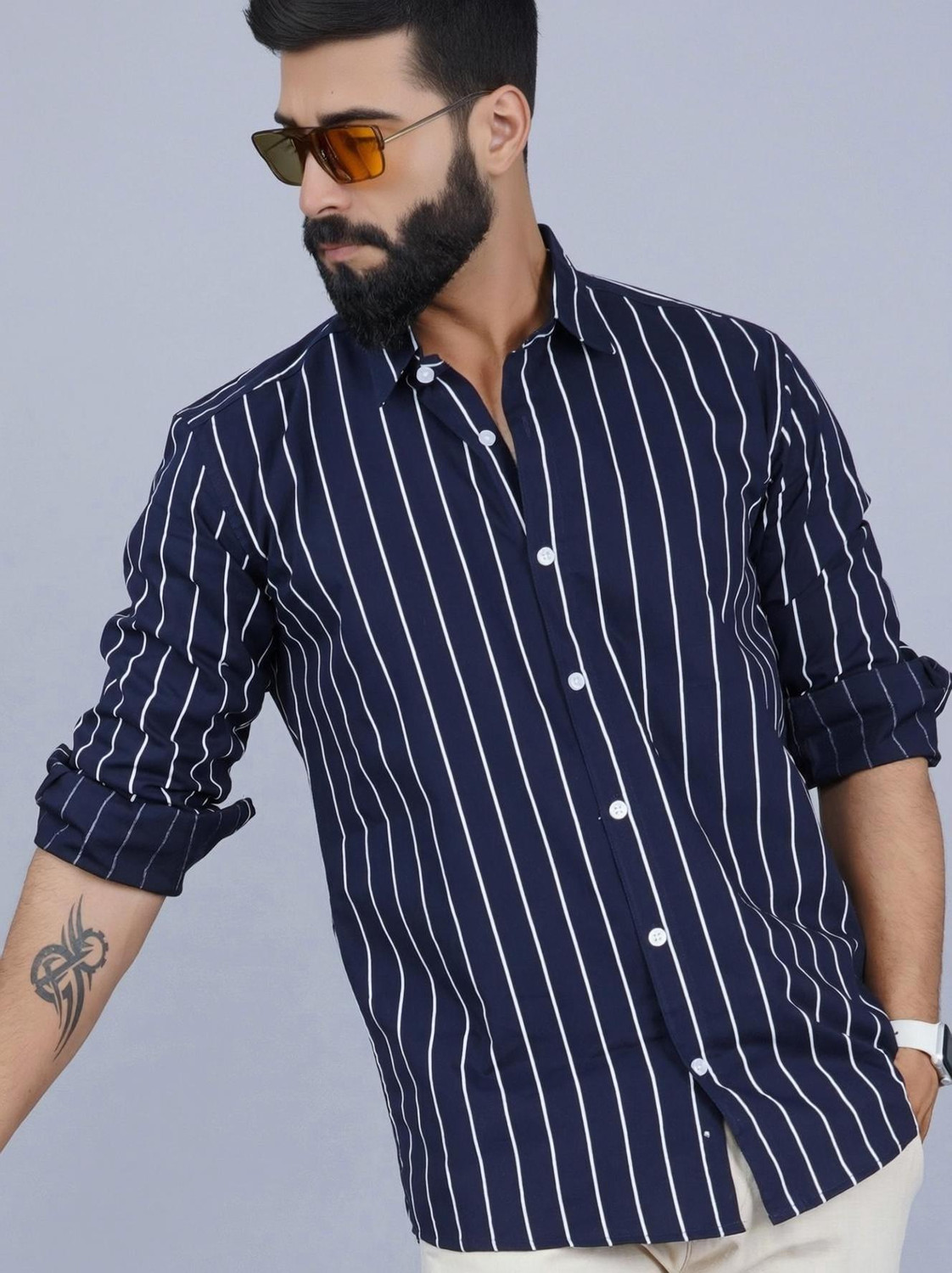 Image of Aayat Enterprises Men Slim Fit Striped Spread Collar Casual Shirt