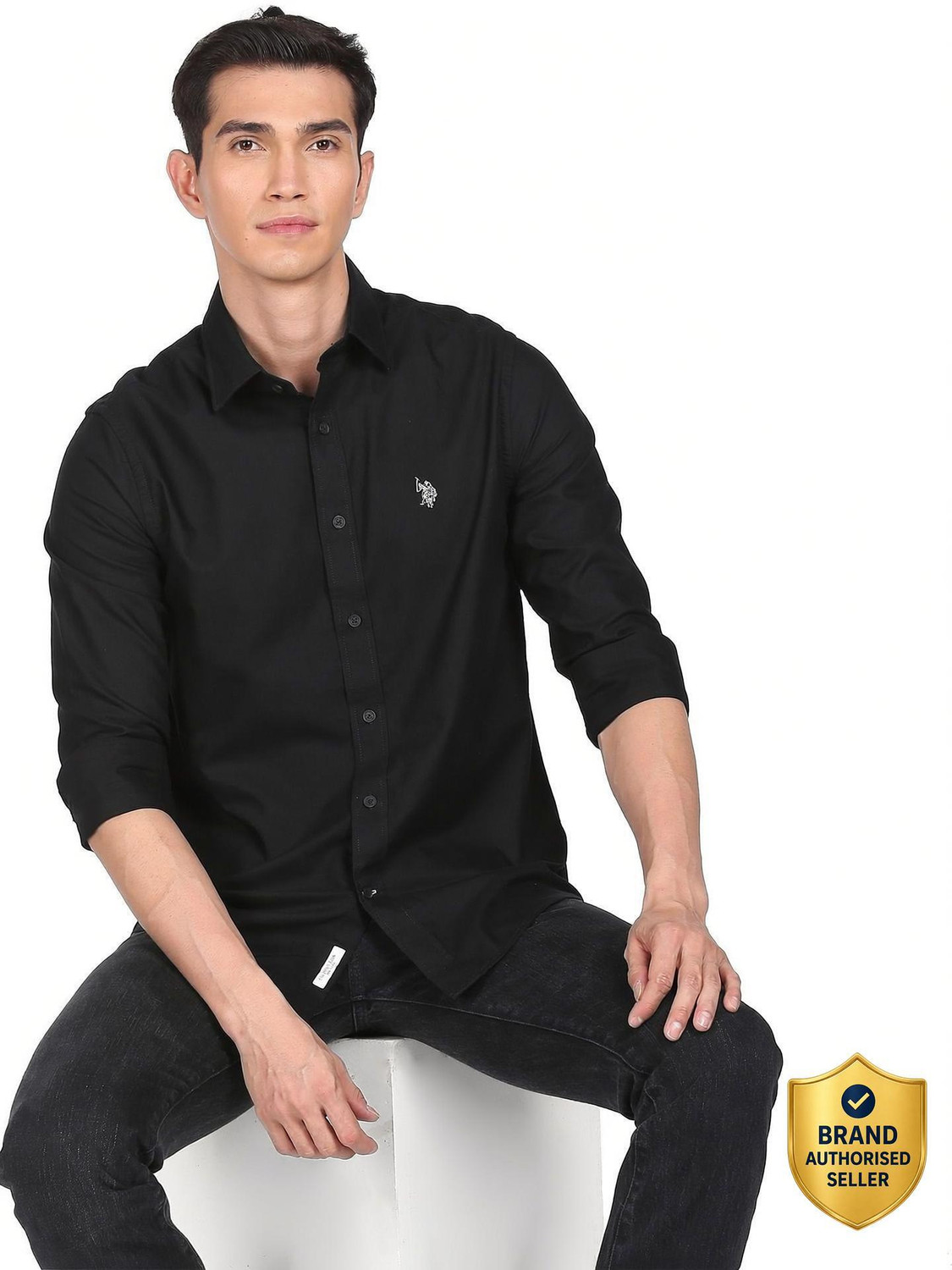 Image of U.S. POLO ASSN. Men Regular Fit Solid Spread Collar Casual Shirt