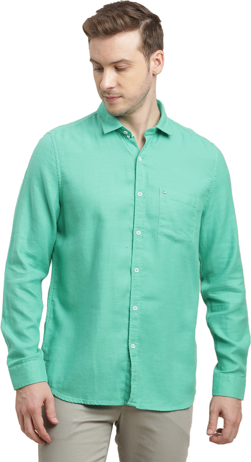 Image of TURTLE Men Slim Fit Solid Spread Collar Casual Shirt