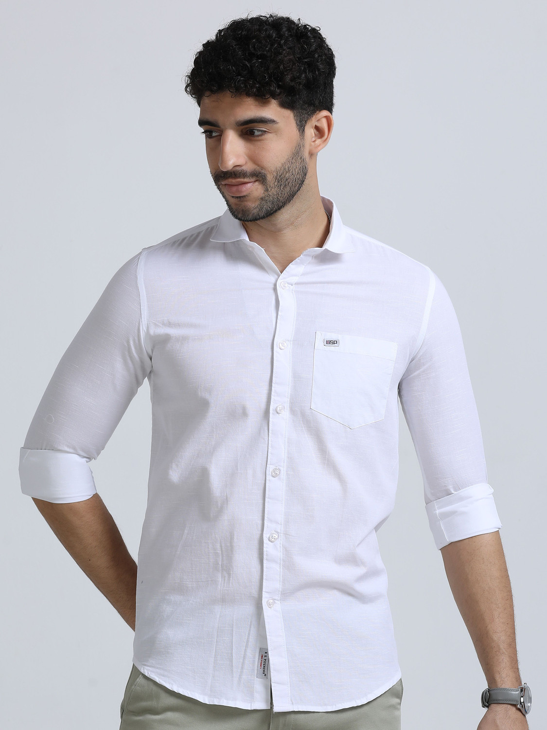 U.S. Pitchers Men Solid Casual White Shirt - Image 1