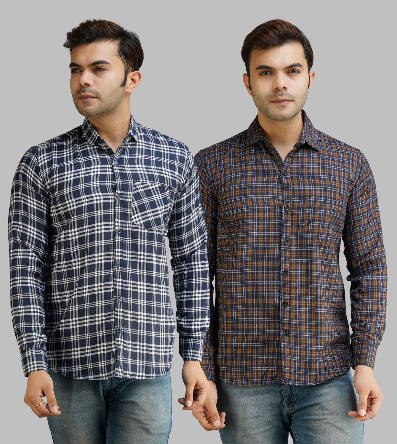 Image of Marc Laurent Men Regular Fit Checkered Spread Collar Casual Shirt