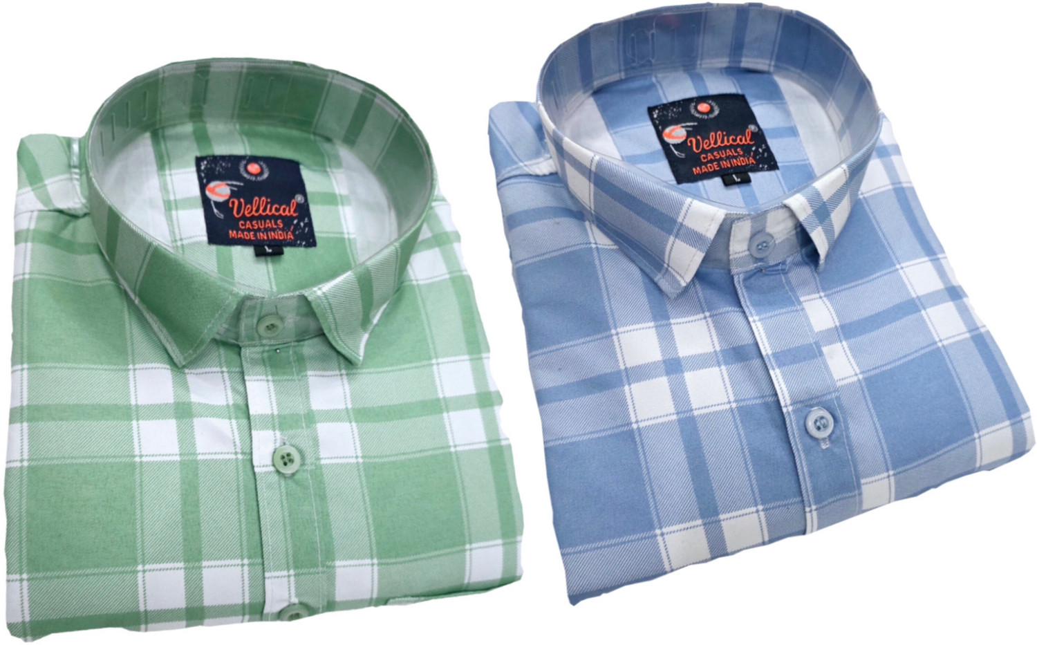 Image of Vellical Men Slim Fit Checkered Spread Collar Casual Shirt (Pack of 2)