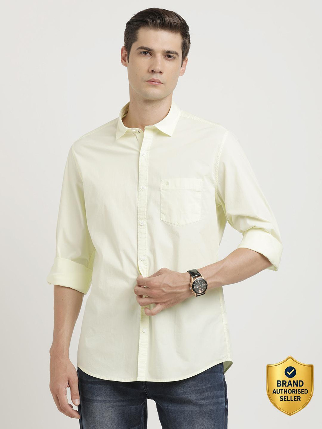 Image of TURTLE Men Slim Fit Solid Spread Collar Casual Shirt