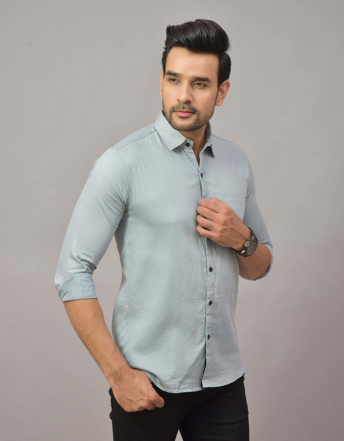 Image of HEMS Men Regular Fit Solid Spread Collar Casual Shirt (Pack of 2)