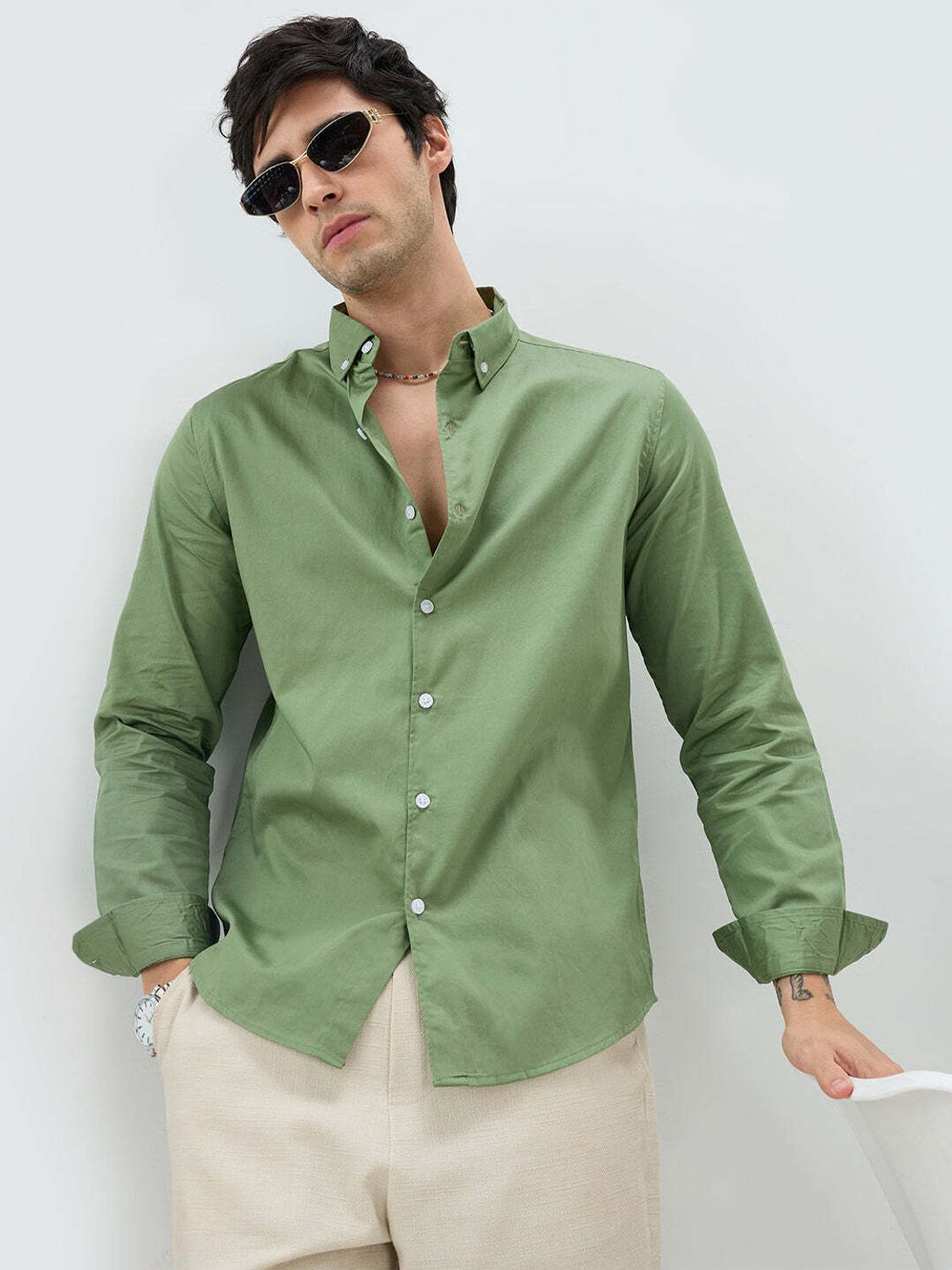 Image of VASTRADO Men Slim Fit Self Design Cut Away Collar Casual Shirt