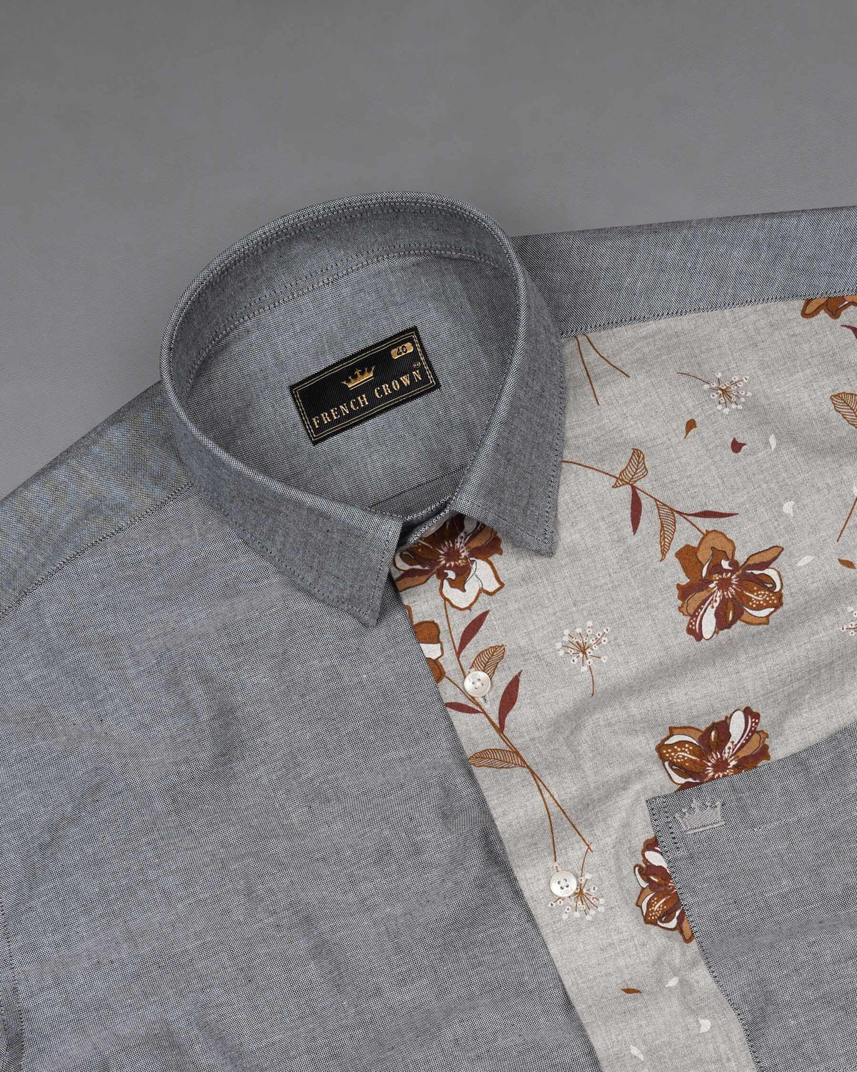 Image of french crown Men Regular Fit Printed Spread Collar Casual Shirt