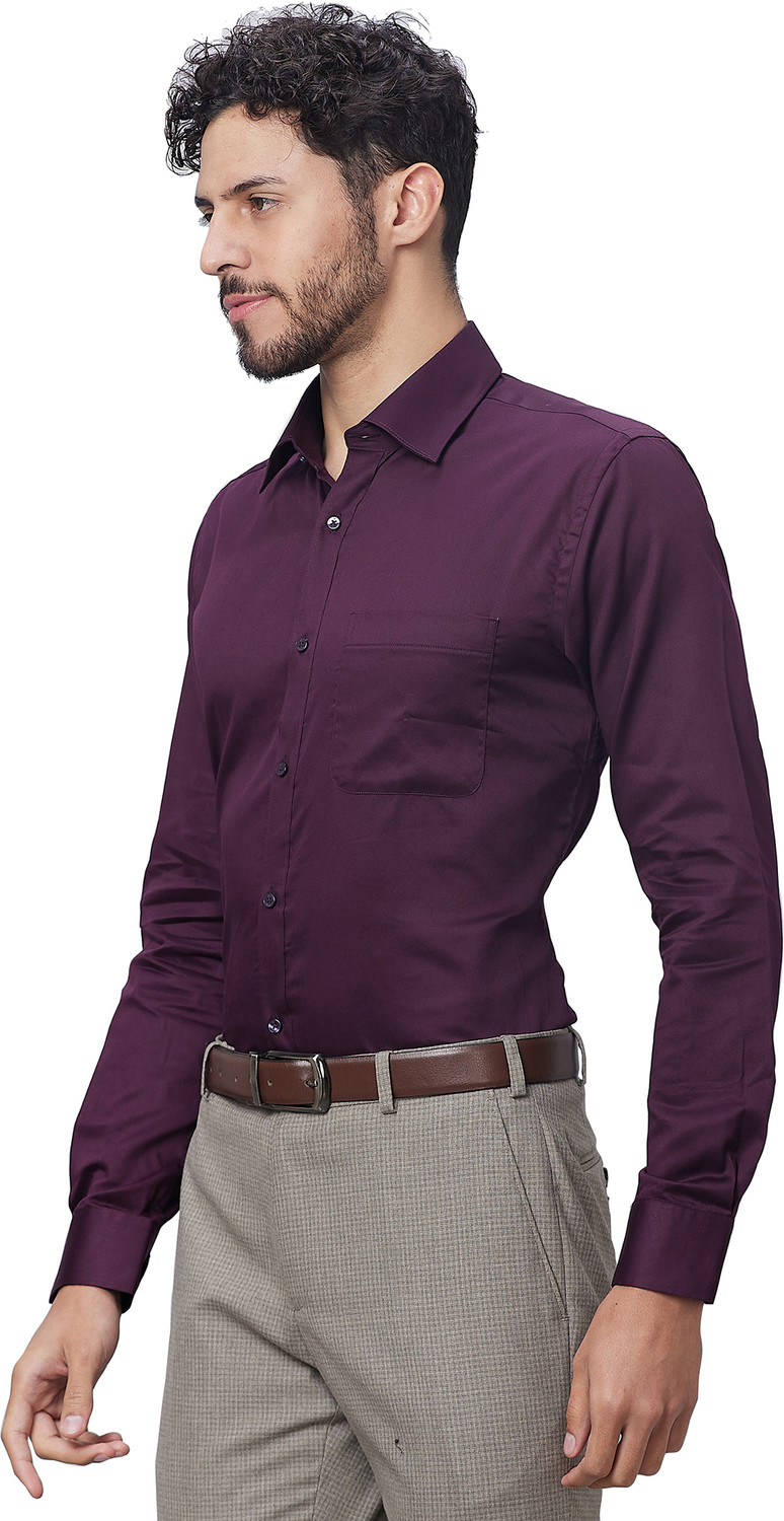 Image of Raymond Men Slim Fit Solid Cut Away Collar Formal Shirt
