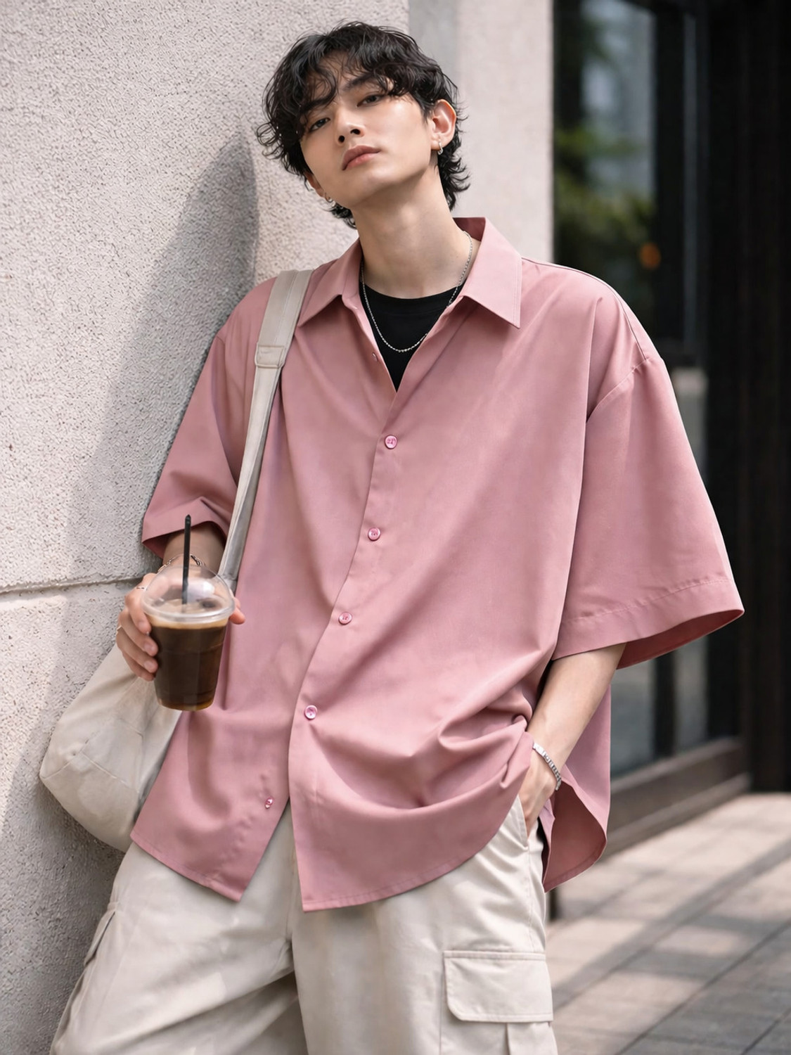 Image of Asta Moda Men Oversized Fit Solid, Printed Spread Collar Casual Shirt