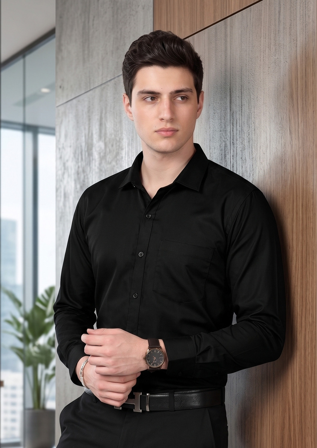 Image of FIBERMILL Men Slim Fit Solid Formal Shirt