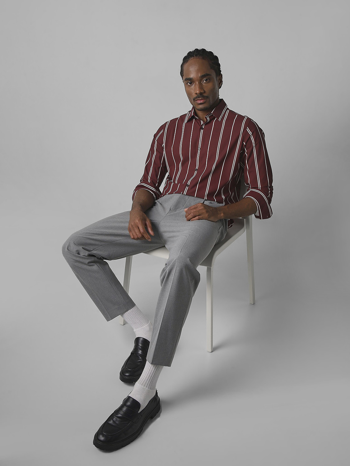 Image of MUFTI Men Slim Fit Striped Spread Collar Casual Shirt