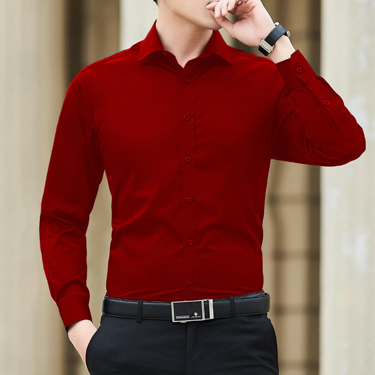 Image of Filohevis Men Regular Fit Solid Spread Collar Formal Shirt