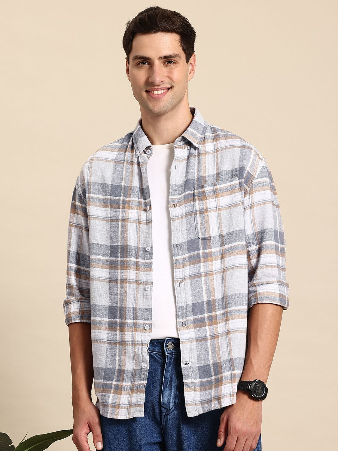 Image of Mast & Harbour Men Regular Fit Checkered Casual Shirt