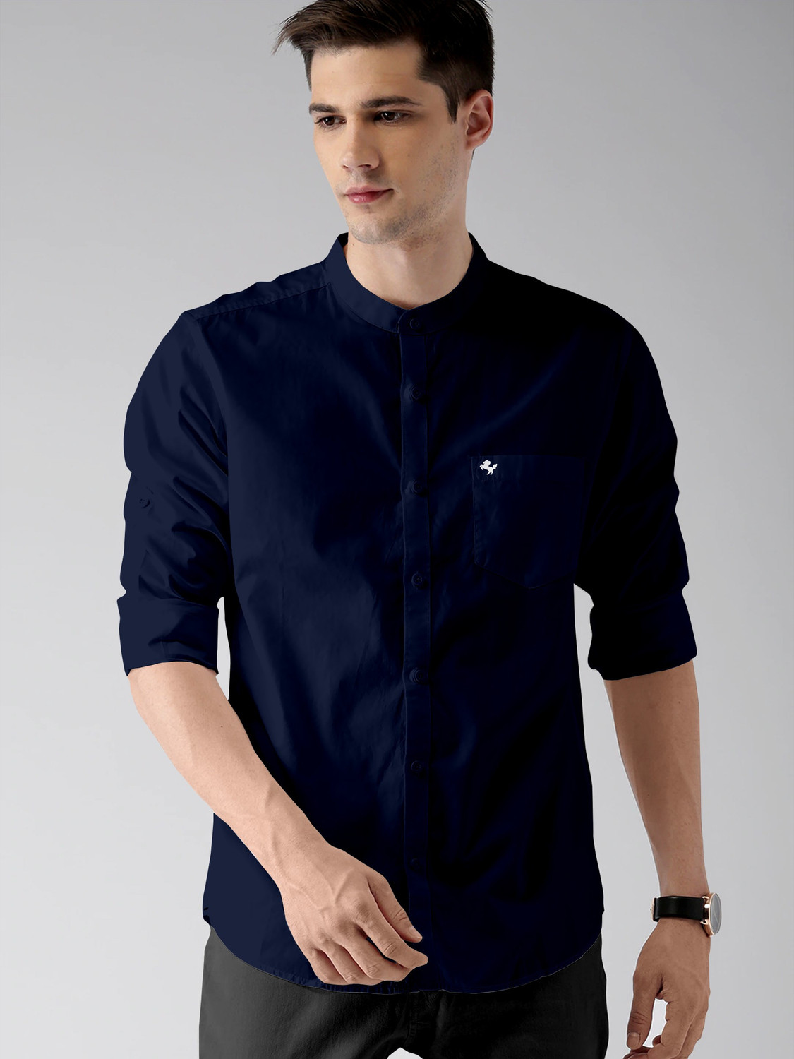 Image of HERE&NOW Men Regular Fit Solid Casual Shirt