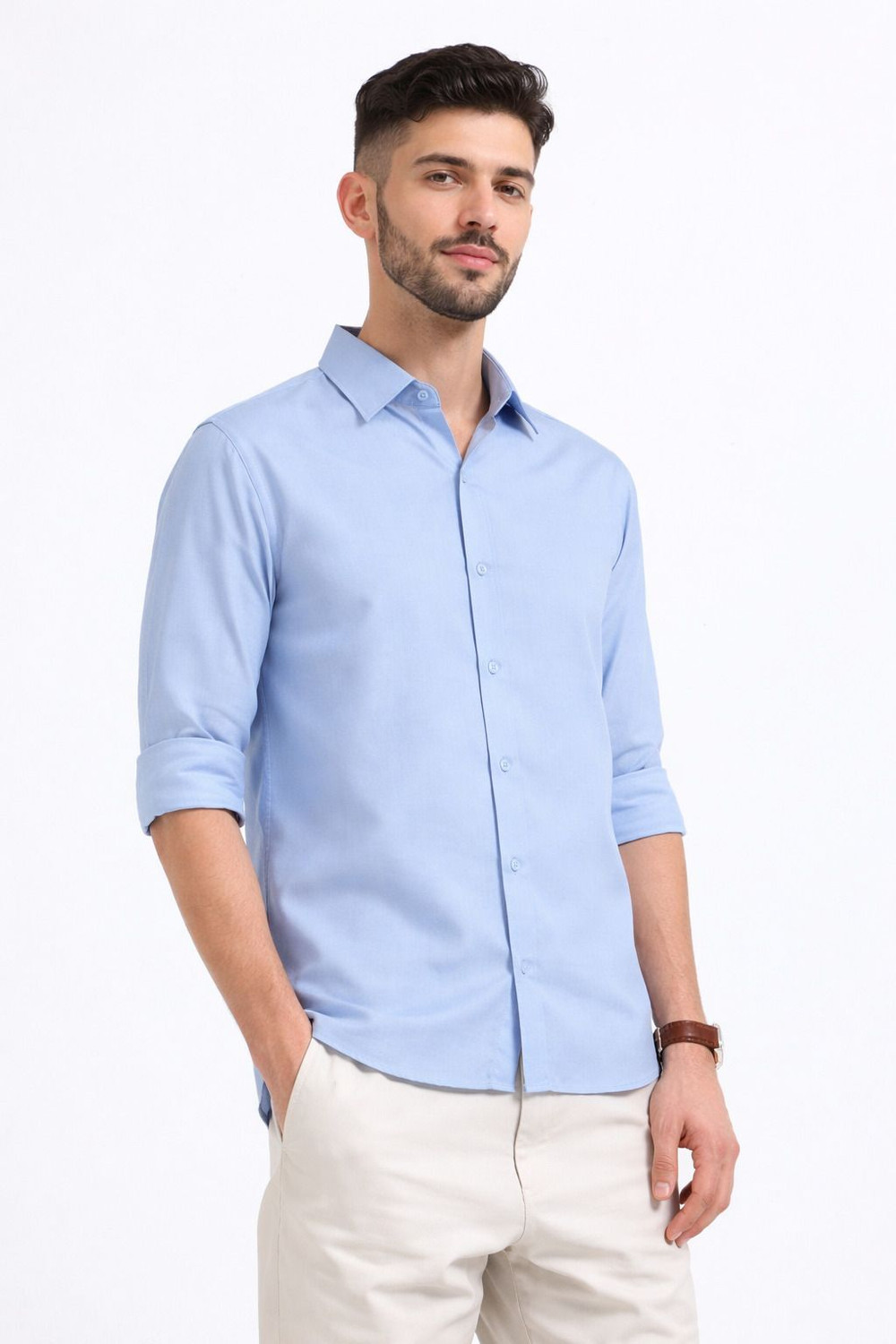 Image of WHISQ Men Regular Fit Solid Spread Collar Casual Shirt