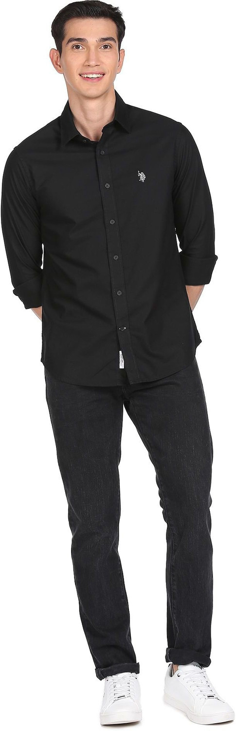 Image of U.S. POLO ASSN. Men Regular Fit Solid Spread Collar Casual Shirt