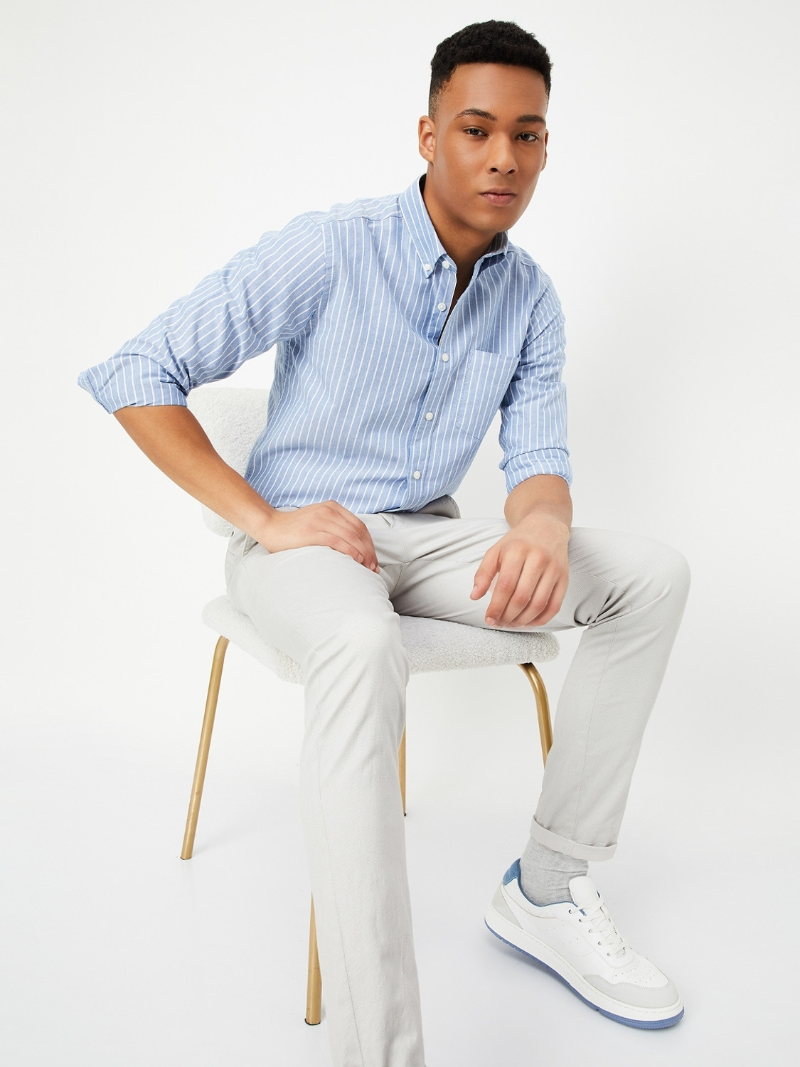 Image of VASTRADO Men Slim Fit Striped Cut Away Collar Casual Shirt