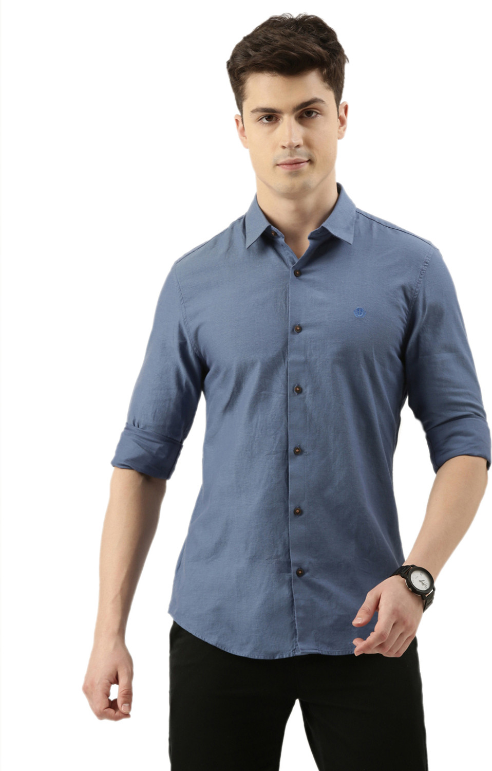 Image of Allen Solly Men Comfort Fit Fit Solid Mandarin Collar Casual Shirt