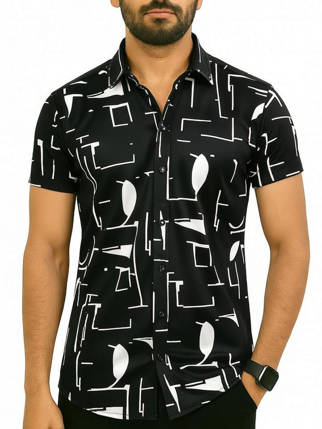 Image of SEVENTEENSTITCH Men Regular Fit Printed Spread Collar Casual Shirt