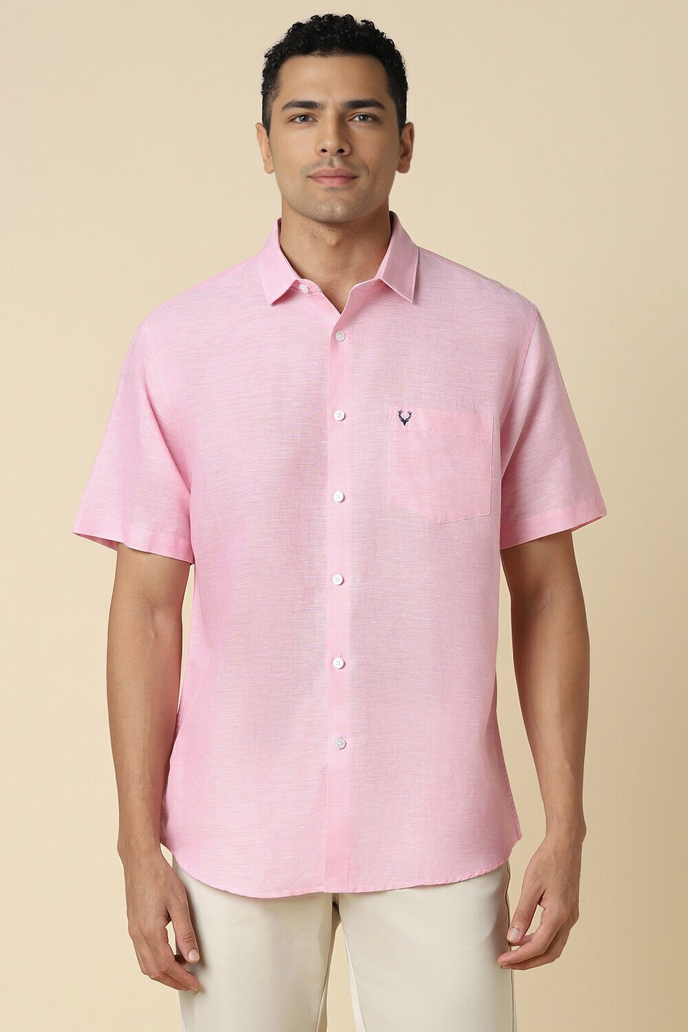 Image of Allen Solly Men Comfort Fit Fit Solid Mandarin Collar Casual Shirt