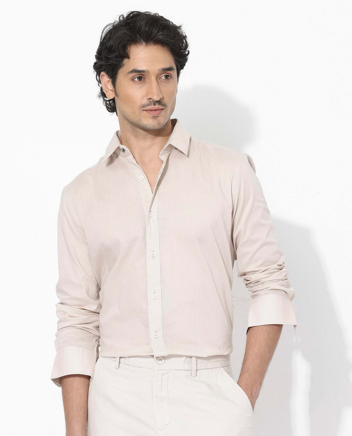 Image of RARE RABBIT Men Regular Fit Solid Casual Shirt