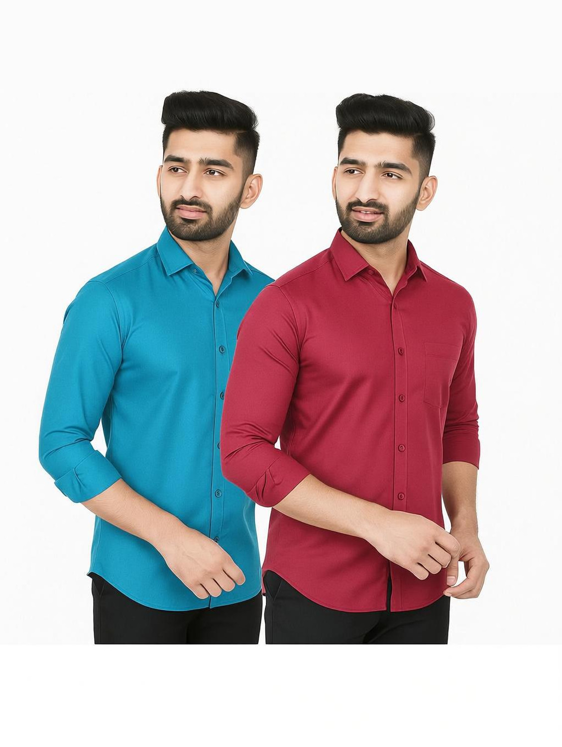 Image of youth first Men Regular Fit Solid Spread Collar Casual Shirt (Pack of 2)